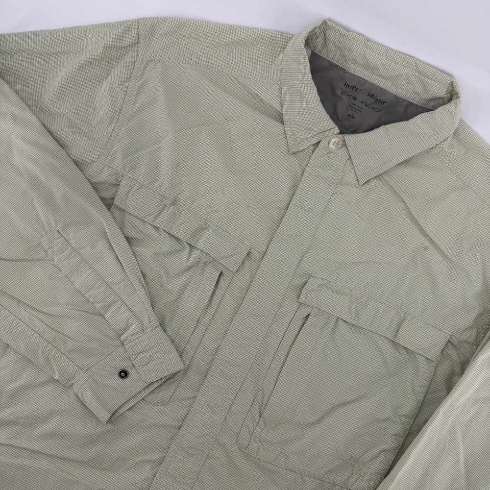 ExOfficio Button Up Shirt Mens L Green Insect Shield Long Sleeve Micro Check